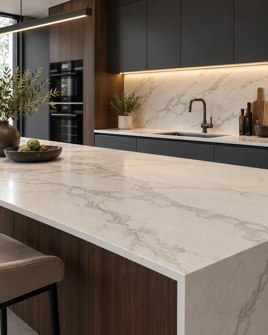 Porcelain countertop in a modern kitchen