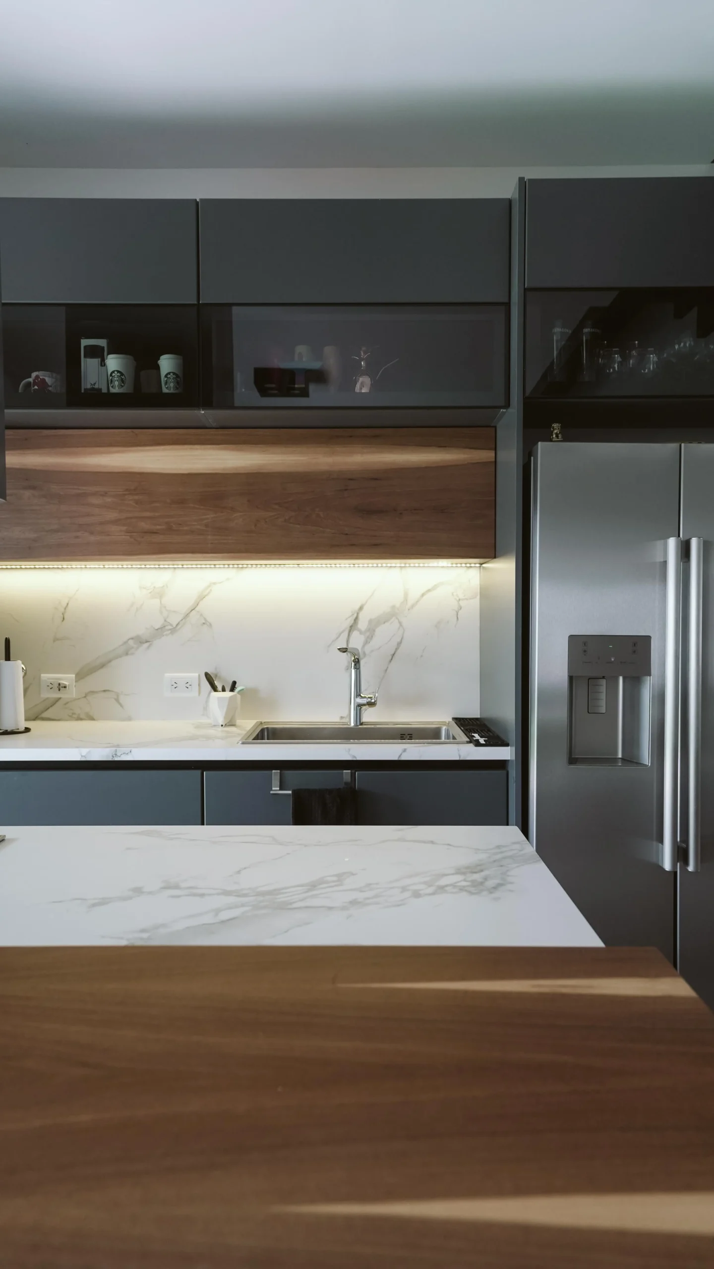 Marble countertop on a kitchen island